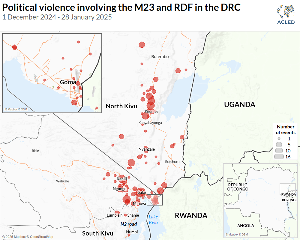M23 Violence and RDF in DRC Map